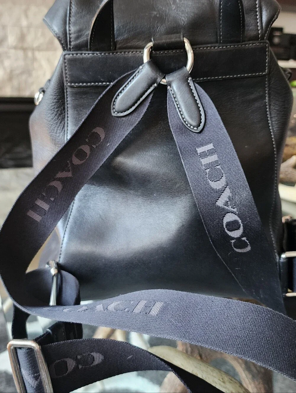 Coach Black Leather Men's Backpack - Signature Front Pocket